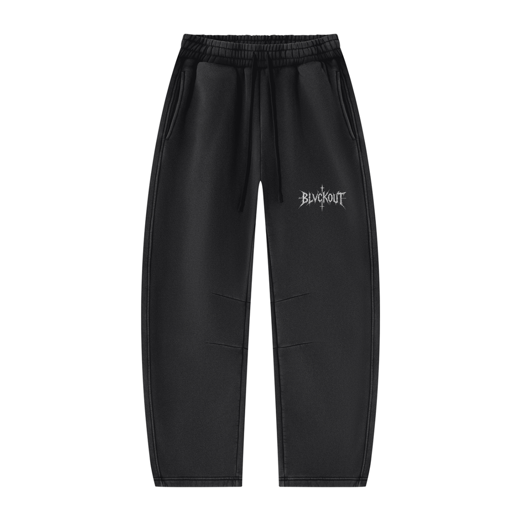 BLVCKOUT Unisex Vintage Wash Barrel Leg Fleece Sweatpants